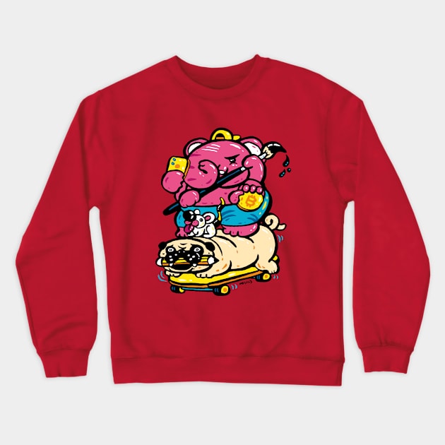 Pink baby elephant with pug Crewneck Sweatshirt by nokhookdesign